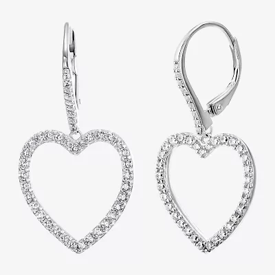 Diamonart Womens 2 CT. T.W. Cubic Zirconia Sterling Silver Heart Drop Earrings