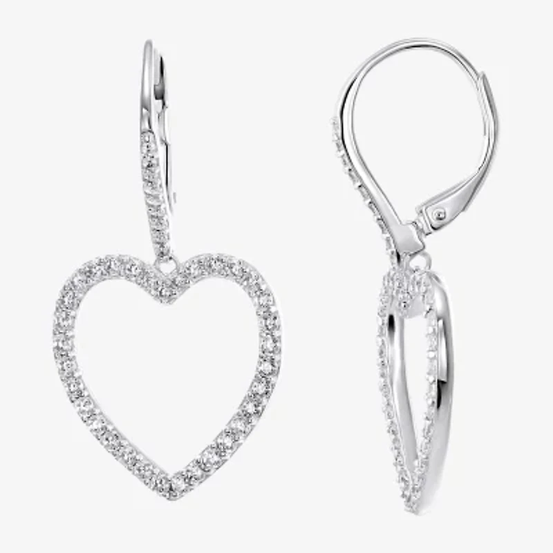 Diamonart Womens 2 CT. T.W. Cubic Zirconia Sterling Silver Heart Drop Earrings