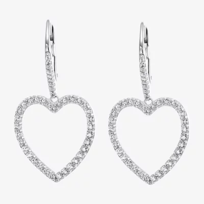Diamonart Womens 2 CT. T.W. Cubic Zirconia Sterling Silver Heart Drop Earrings