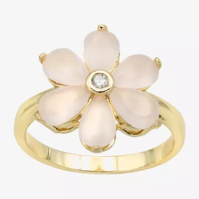 Sparkle Allure Womens Pink Crystal 14K Gold Over Brass Flower Cocktail Ring