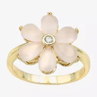 Sparkle Allure Womens Pink Crystal 14K Gold Over Brass Flower Cocktail Ring