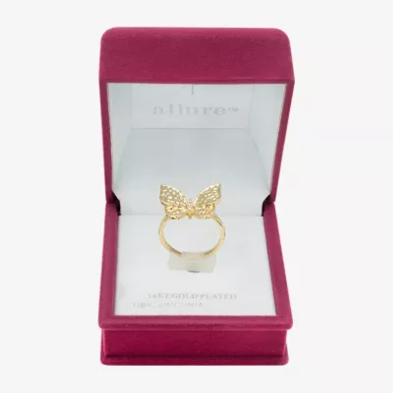 Sparkle Allure Hammered Womens Champagne Cubic Zirconia 14K Gold Over Brass Butterfly Cocktail Ring