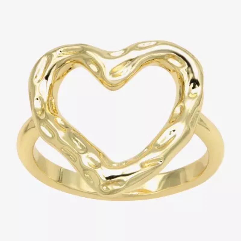 Sparkle Allure Hammered Womens 14K Gold Over Brass Heart Cocktail Ring