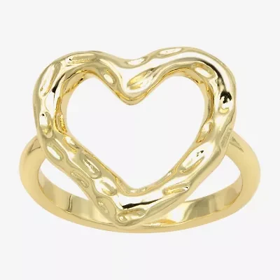 Sparkle Allure Hammered Womens 14K Gold Over Brass Heart Cocktail Ring