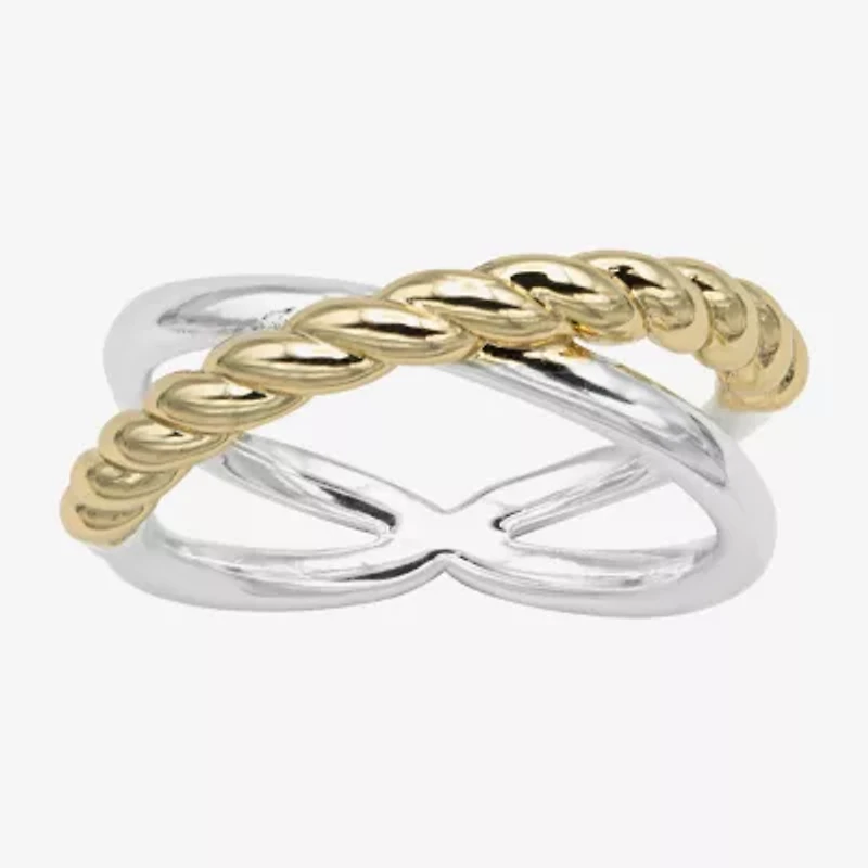 Sparkle Allure Rope & Polished Womens 5MM 14K Gold Over Brass Pure Silver Crossover Band