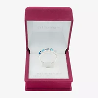 Sparkle Allure Faux Stacked Womens 2MM Blue Crystal Pure Silver Over Brass Pear 5-Stone Band