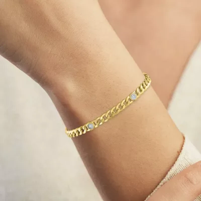 Diamond Addiction (G-H / I1-I2) Womens 14K Gold Over Silver 8 Inch Curb Chain Bracelet