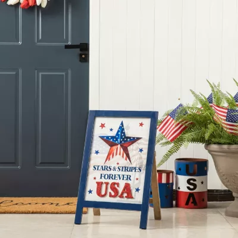 Glitzhome Americana Wooden Easel Christmas Porch Sign