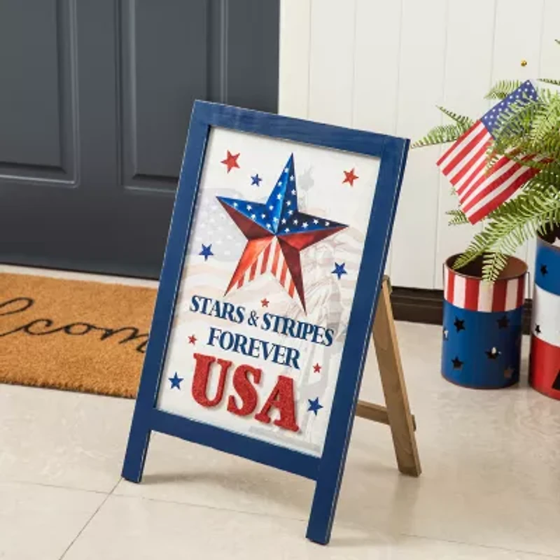 Glitzhome Americana Wooden Easel Christmas Porch Sign