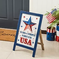 Glitzhome Americana Wooden Easel Christmas Porch Sign