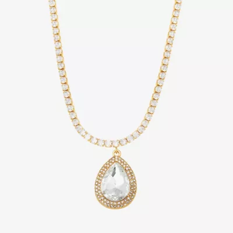 JS Jessica Simpson Gold Tone Womens Glass Alloy 15 Inch Pendant Necklace