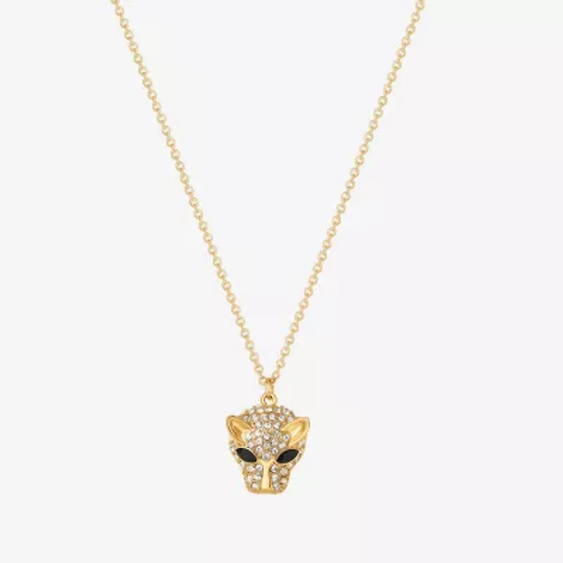 JS Jessica Simpson Gold Tone Leopard Womens Multi Color Glass Alloy 18 Inch Pendant Necklace