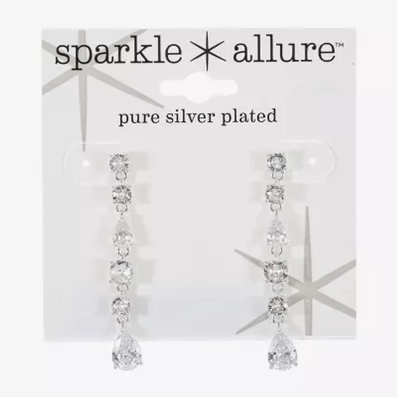 Sparkle Allure Womens Cubic Zirconia Pure Silver Over Brass Round Drop Earrings