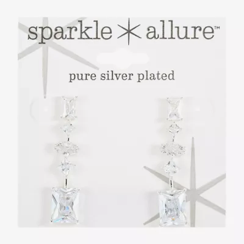 Sparkle Allure Womens Cubic Zirconia Pure Silver Over Brass Rectangular Square Marquise Drop Earrings