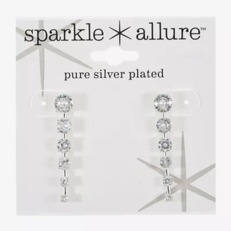 Sparkle Allure Womens Cubic Zirconia Pure Silver Over Brass Round Drop Earrings