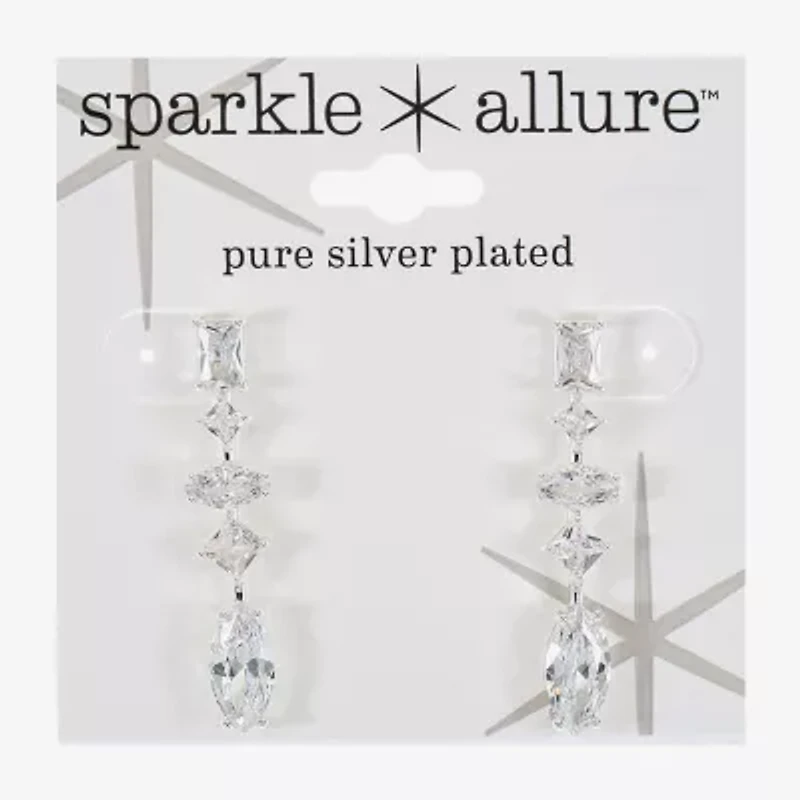 Sparkle Allure Womens Cubic Zirconia Pure Silver Over Brass Rectangular Square Marquise Drop Earrings