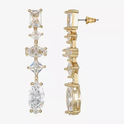 Sparkle Allure Womens Cubic Zirconia 14K Gold Over Brass Rectangular Square Marquise Drop Earrings