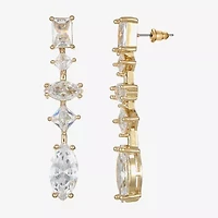 Sparkle Allure Womens Cubic Zirconia 14K Gold Over Brass Rectangular Square Marquise Drop Earrings