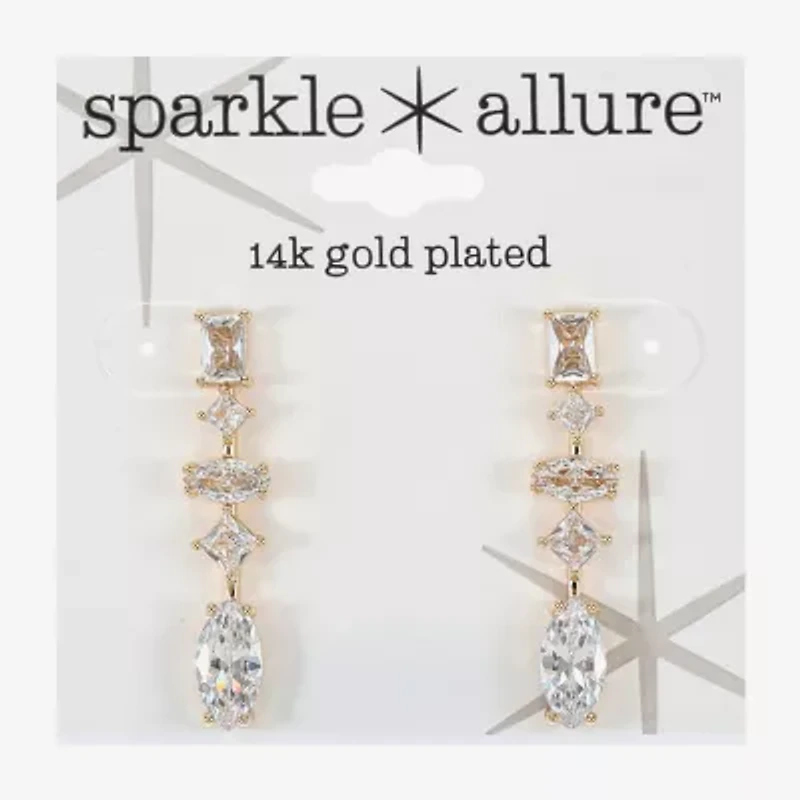 Sparkle Allure Womens Cubic Zirconia 14K Gold Over Brass Rectangular Square Marquise Drop Earrings
