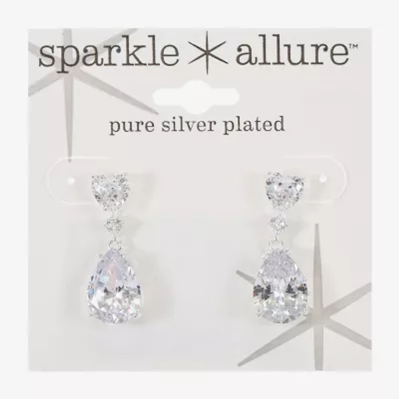 Sparkle Allure Womens Cubic Zirconia Pure Silver Over Brass Heart Round Drop Earrings