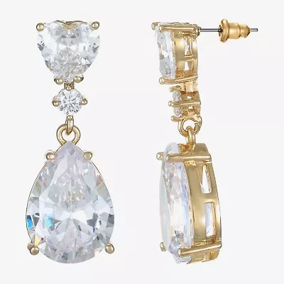 Sparkle Allure Womens Cubic Zirconia 14K Gold Over Brass Heart Round Drop Earrings