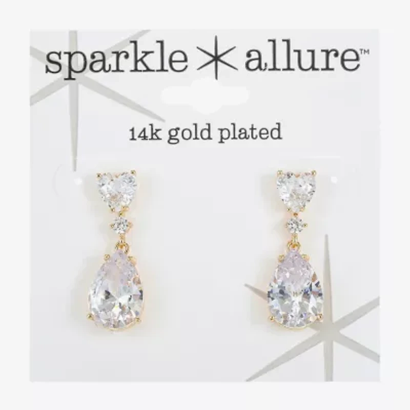 Sparkle Allure Womens Cubic Zirconia 14K Gold Over Brass Heart Round Drop Earrings