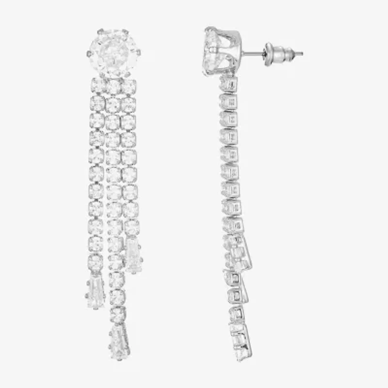 Sparkle Allure Womens Cubic Zirconia Pure Silver Over Brass Round Drop Earrings
