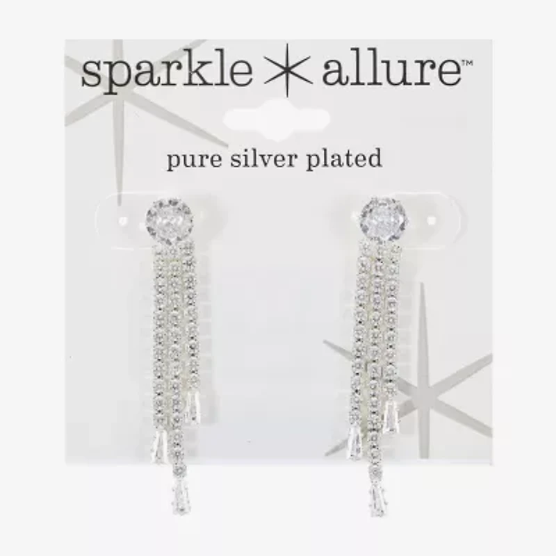 Sparkle Allure Womens Cubic Zirconia Pure Silver Over Brass Round Drop Earrings