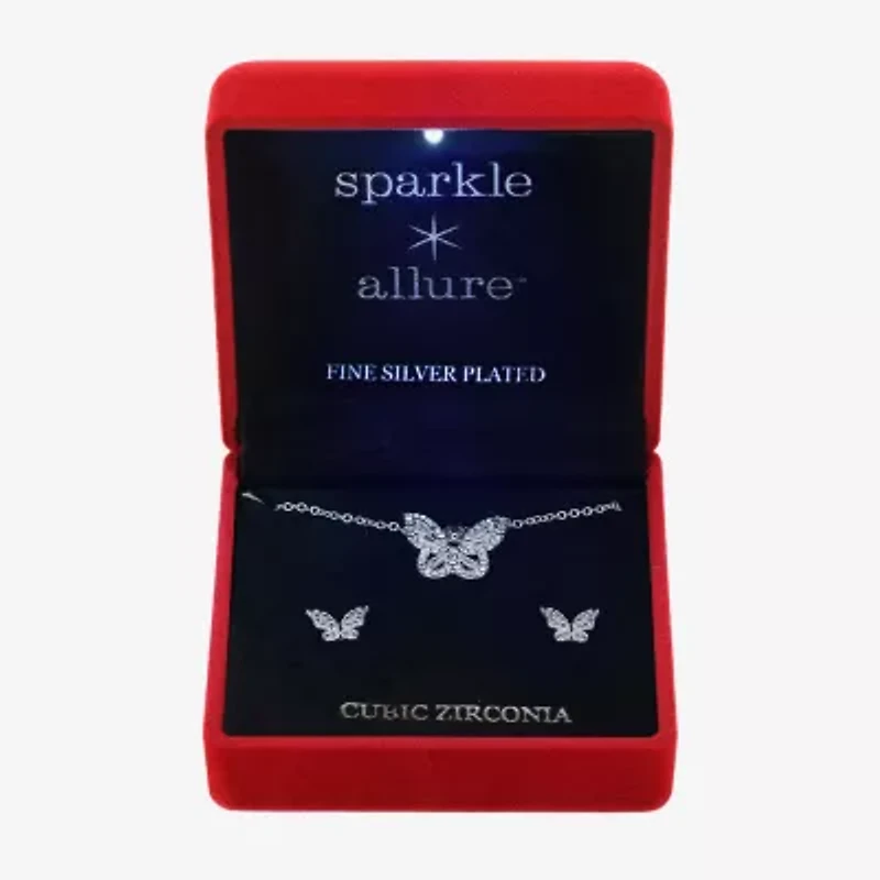 Sparkle Allure Light Up Box Womens Cubic Zirconia Pure Silver Over Brass Butterfly 2-pc. Jewelry Set