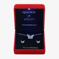 Sparkle Allure Light Up Box Womens Cubic Zirconia Pure Silver Over Brass Butterfly 2-pc. Jewelry Set