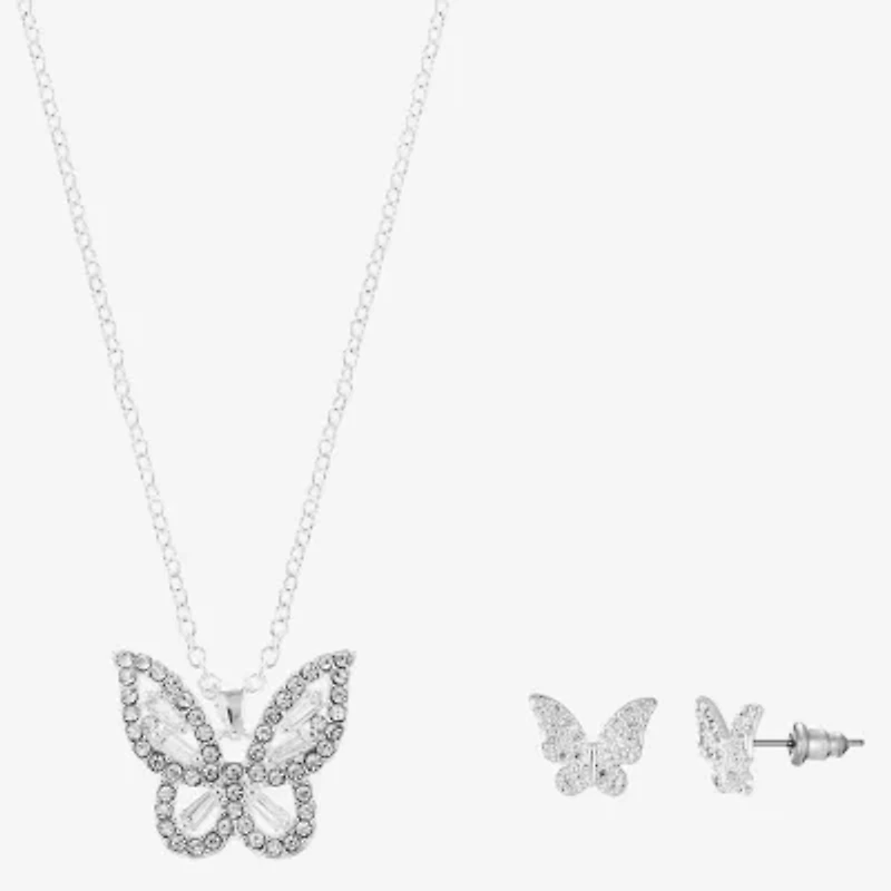 Sparkle Allure Light Up Box Womens Cubic Zirconia Pure Silver Over Brass Butterfly 2-pc. Jewelry Set