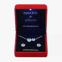 Sparkle Allure Light Up Box Womens Cubic Zirconia Pure Silver Over Brass Heart Round 2-pc. Jewelry Set