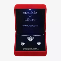 Sparkle Allure Light Up Box Womens Cubic Zirconia Pure Silver Over Brass Heart 2-pc. Jewelry Set