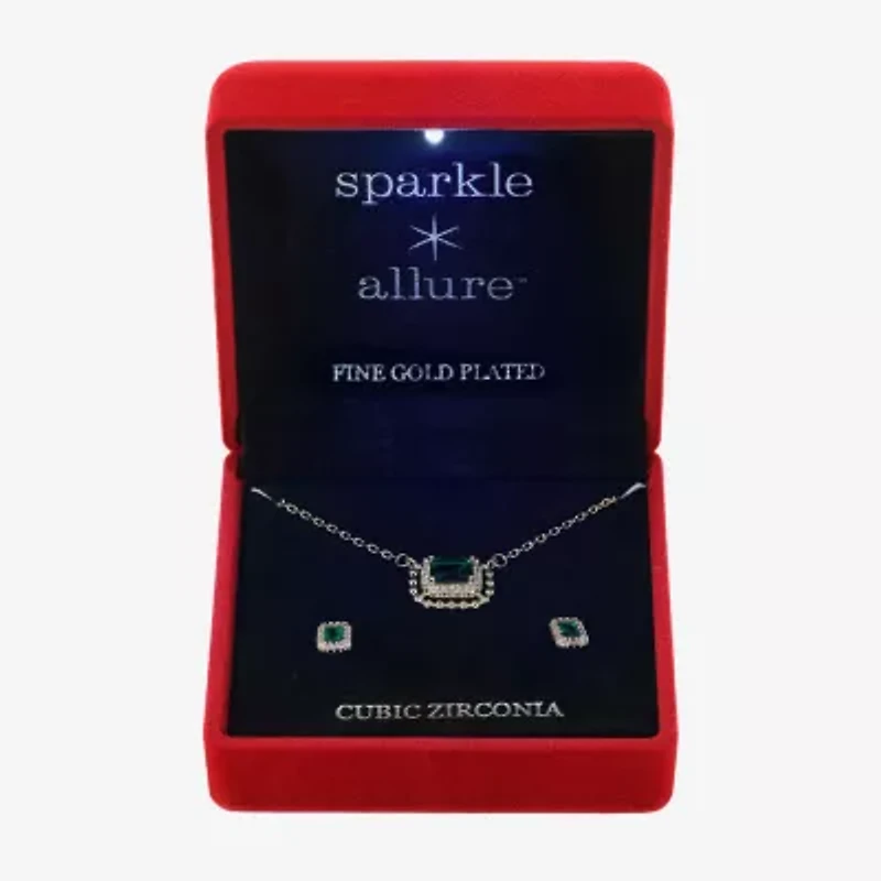 Sparkle Allure Light Up Box Womens Green Cubic Zirconia 14K Gold Over Brass 2-pc. Jewelry Set