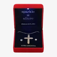 Sparkle Allure Light Up Box Womens Cubic Zirconia Simulated Pearl 14K Gold Over Brass Cross 2-pc. Jewelry Set