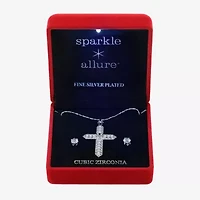 Sparkle Allure Light Up Box Womens Cubic Zirconia Simulated Pearl Pure Silver Over Brass Cross 2-pc. Jewelry Set