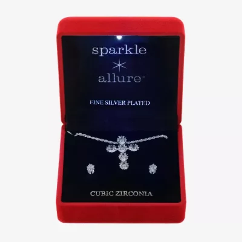 Sparkle Allure Light Up Box Womens Cubic Zirconia Pure Silver Over Brass Cross 2-pc. Jewelry Set