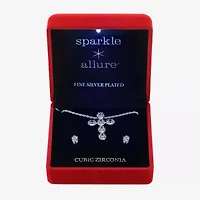 Sparkle Allure Light Up Box Womens Cubic Zirconia Pure Silver Over Brass Cross 2-pc. Jewelry Set