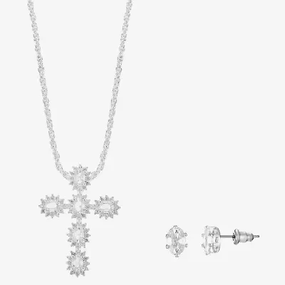 Sparkle Allure Light Up Box Womens Cubic Zirconia Pure Silver Over Brass Cross 2-pc. Jewelry Set