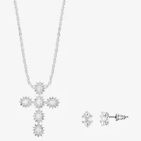 Sparkle Allure Light Up Box Womens Cubic Zirconia Pure Silver Over Brass Cross 2-pc. Jewelry Set