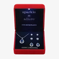 Sparkle Allure Light Up Box Womens Blue Cubic Zirconia Pure Silver Over Brass 4-pc. Jewelry Set
