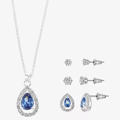 Sparkle Allure Light Up Box Womens Blue Cubic Zirconia Pure Silver Over Brass 4-pc. Jewelry Set