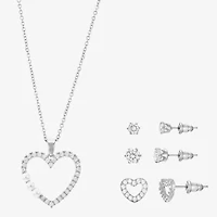 Sparkle Allure Light Up Box Womens Cubic Zirconia Simulated Pearl Pure Silver Over Brass Heart 4-pc. Jewelry Set