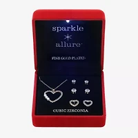 Sparkle Allure Light Up Box Womens Cubic Zirconia Simulated Pearl 14K Gold Over Brass Heart 4-pc. Jewelry Set
