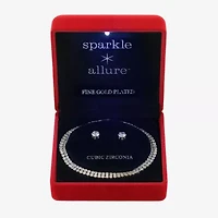 Sparkle Allure Light Up Box Womens Cubic Zirconia 14K Gold Over Brass Round 2-pc. Jewelry Set