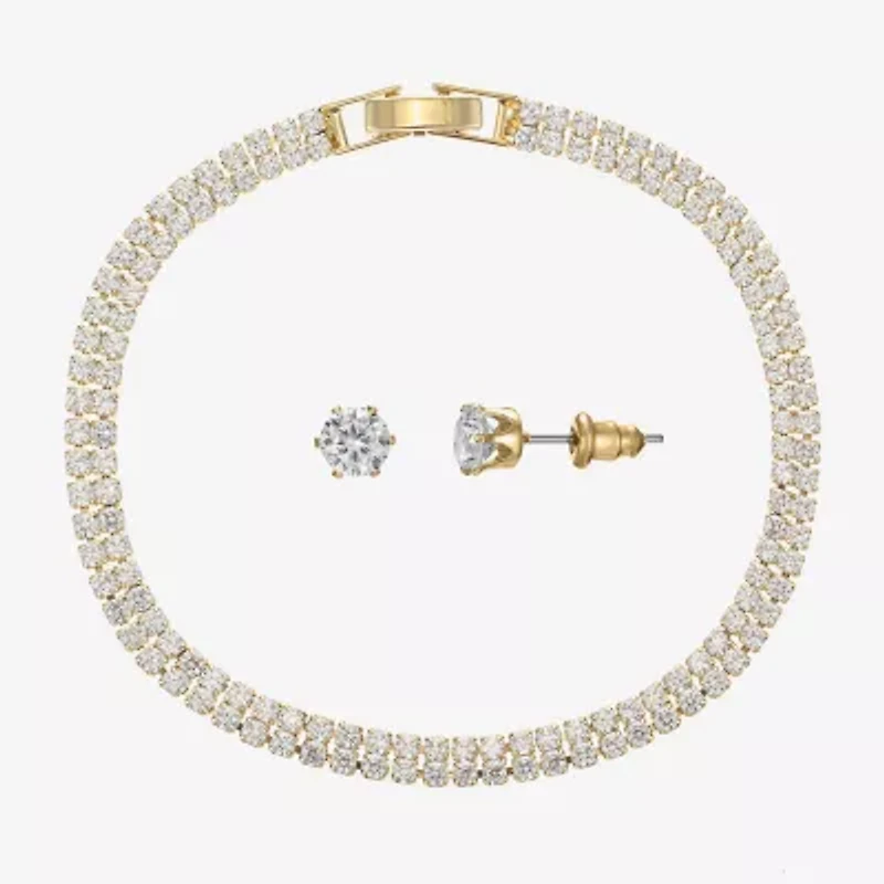 Sparkle Allure Light Up Box Womens Cubic Zirconia 14K Gold Over Brass Round 2-pc. Jewelry Set
