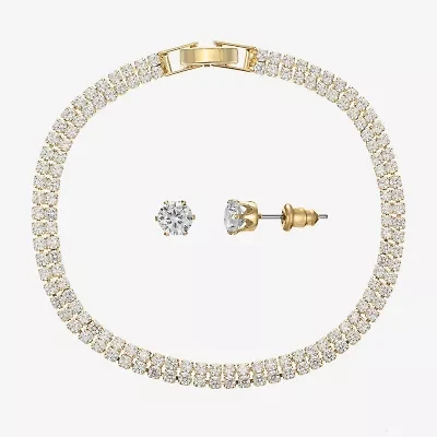 Sparkle Allure Light Up Box Womens Cubic Zirconia 14K Gold Over Brass Round 2-pc. Jewelry Set