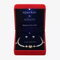 Sparkle Allure Light Up Box Womens Pink Cubic Zirconia 14K Gold Over Brass Heart 2-pc. Jewelry Set