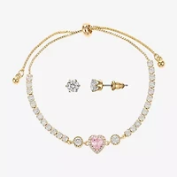 Sparkle Allure Light Up Box Womens Pink Cubic Zirconia 14K Gold Over Brass Heart 2-pc. Jewelry Set