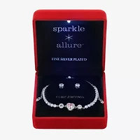 Sparkle Allure Light Up Box Womens Pink Cubic Zirconia Pure Silver Over Brass Heart 2-pc. Jewelry Set